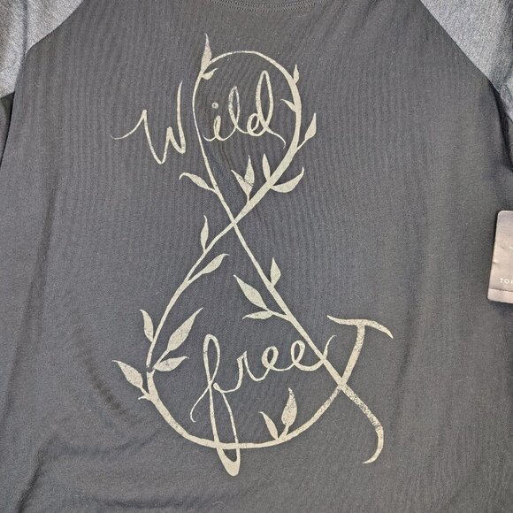 Torrid T-Shirt Womens 1 Black Gray Wild And Free Graphic Print Raglan Sleeve NWT - Picture 3 of 10